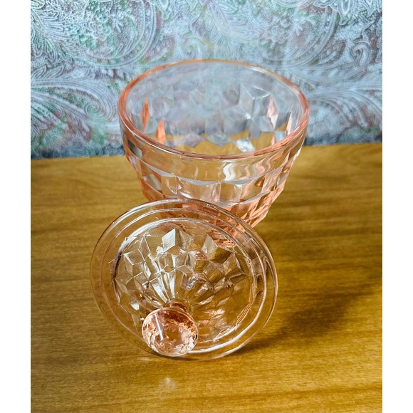 Vintage Jeannette candy dish with lid in cube pink - Picture 8 of 10